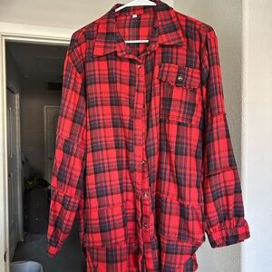 Red and Black Plaid Button-Up Shirt